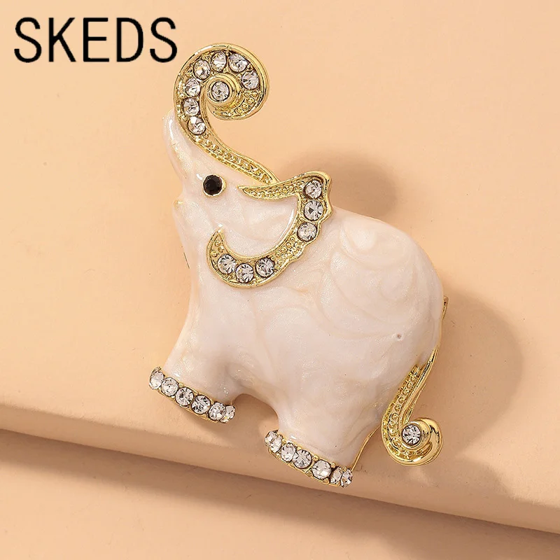 

SKEDS Trendy Cute Elephant Brooch For Women Fashion Enamel Animal Rhinestone Brooches Pins Student Bag Badges Accessories Gift