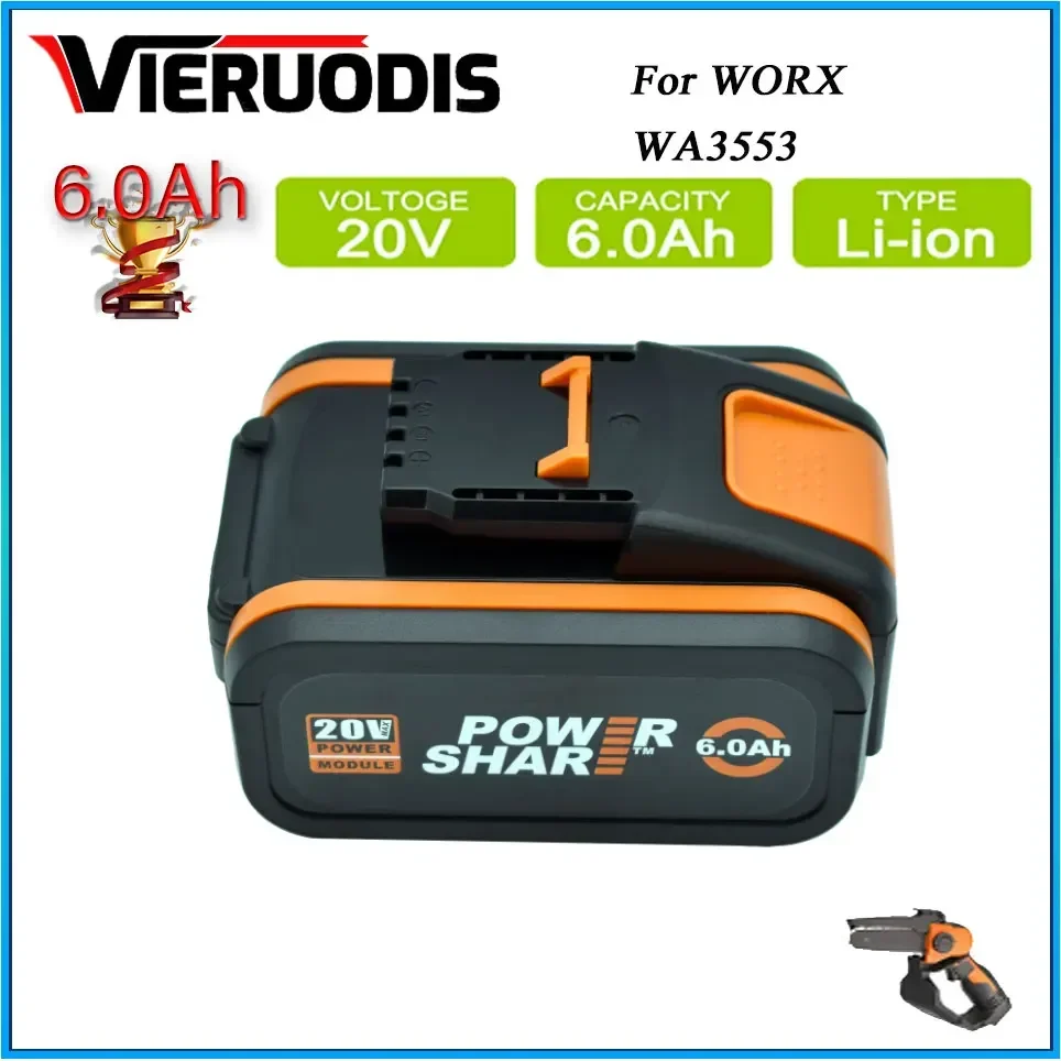 Для аккумулятора 20 В 6000 мАч литий-ионный для Worx WX390/WX176/WX166.4/WX372.1 WX800/WX678/WX550/WX532/WG894E