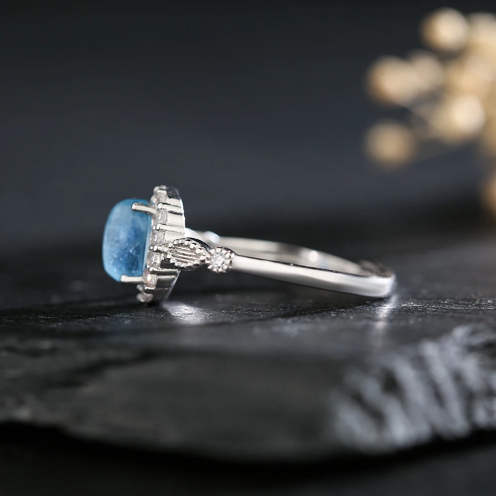 Кольцо из стерлингового серебра S925 в сочетании с натуральным аквамарином
