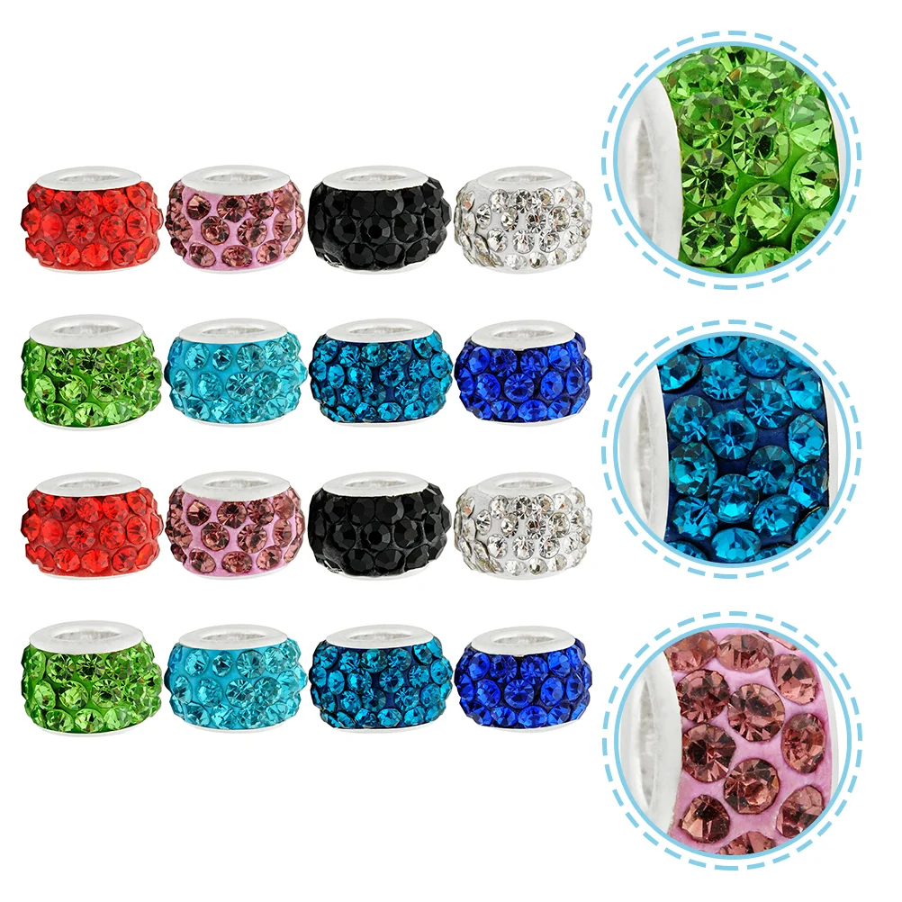 200 Pcs Beads Bracelets Drill Ball Large Hole Crystal DIY Spacer Spacers Jewelry Making Gasket 0.7X1.2CM Sparkling Clay