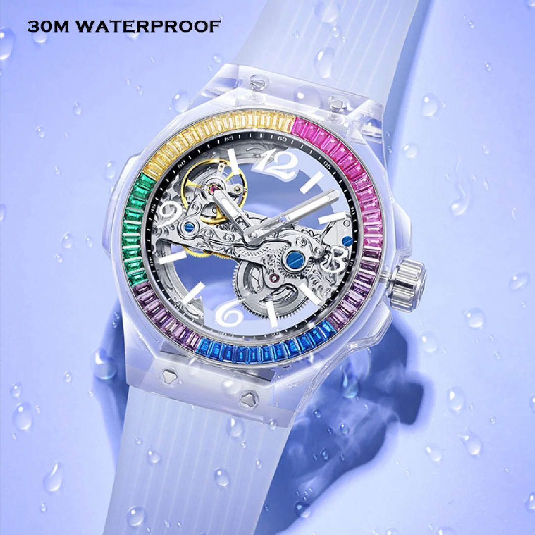 

Часы HANBORO женские механические, брендовые Роскошные водонепроницаемые светящиеся модные автоматические с силиконовым ремешком