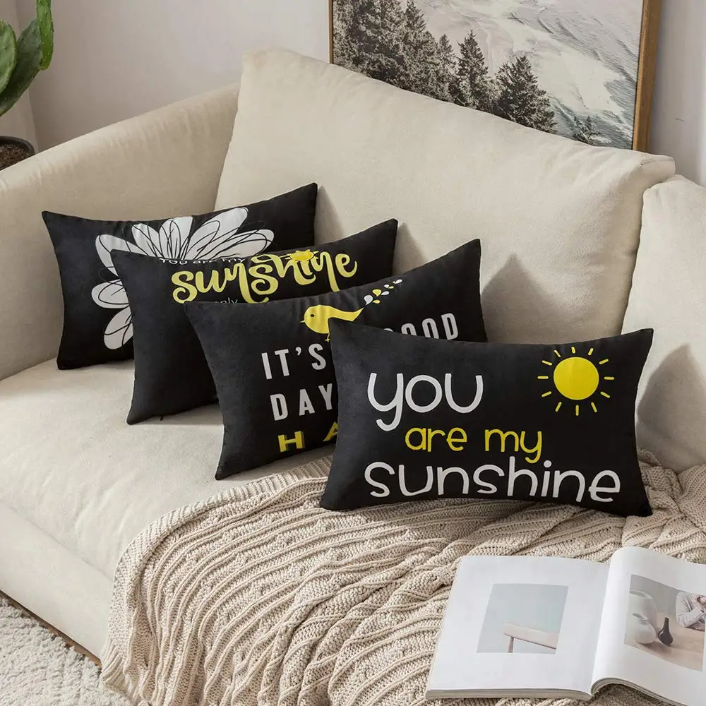 

You are my sun daisy happy bird black waist pillow cover sofa cushion cover home decoration can be customized 30*50 40*60