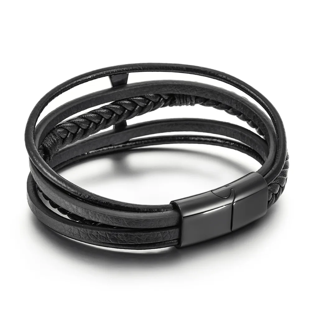 Многослойный Плетеный Кожаный браслет с перекрестными звеньями для мужчин и