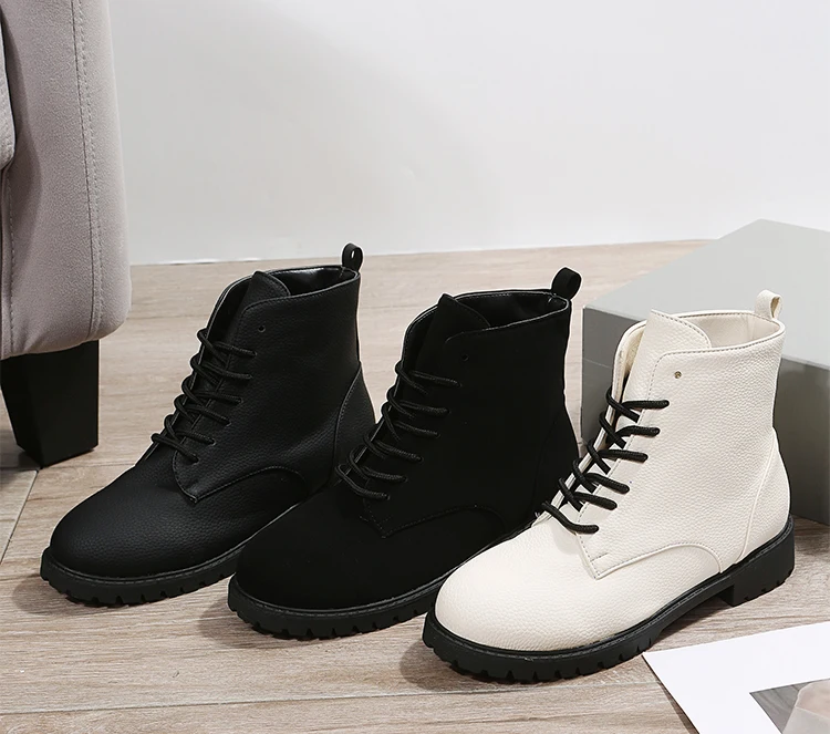 Women Boots Genuine Leather Women White Ankle Boots Motorcycle Boots Female Spring Autumn Winter Shoes Woman Punk Botas Mujer