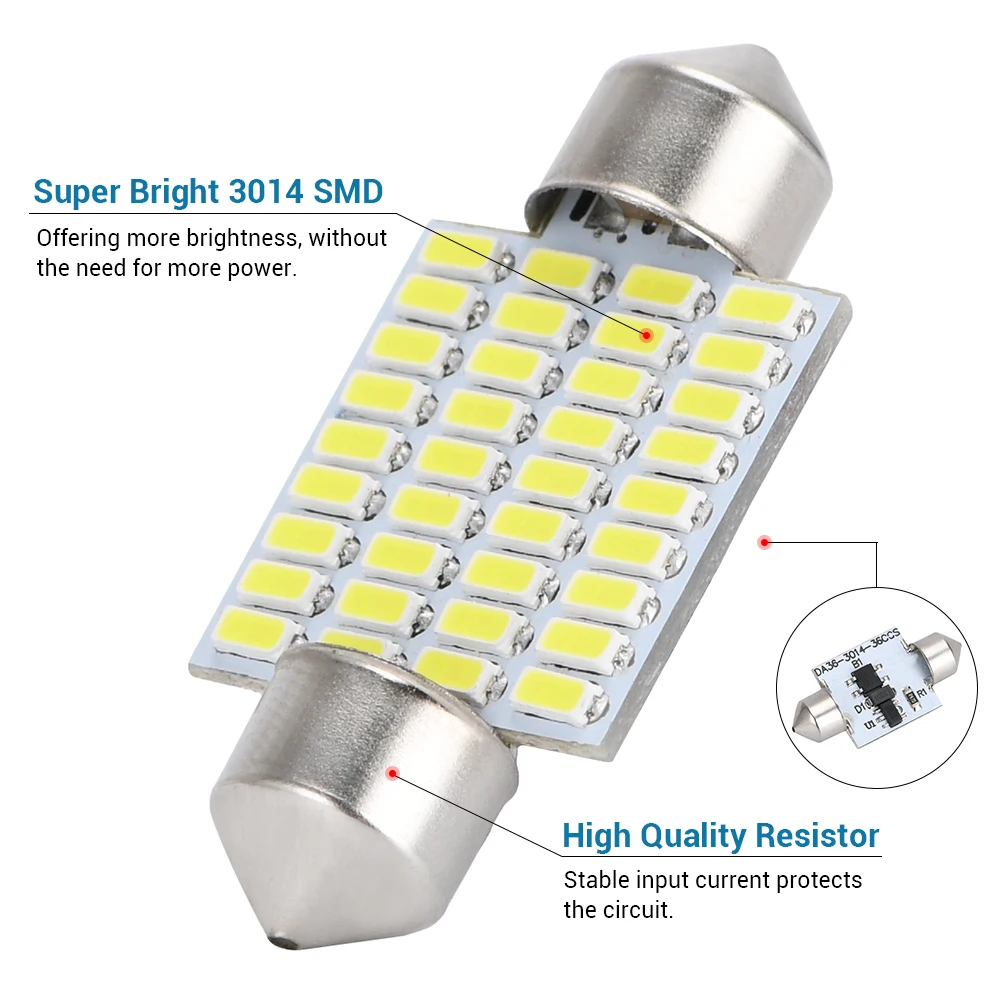 Светодиодный светильник 36 мм 6418 6411 C5W белый 6000K 3014 чипсет 1 шт. для салона