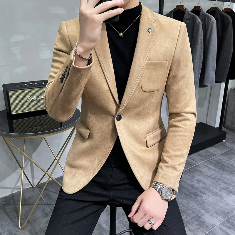 

Deerskin Leater Jacket Blazer Men Casual Slim Blazer ombre Suit Leater Jacket Men Terno Masculino Men Clotin 6 Color