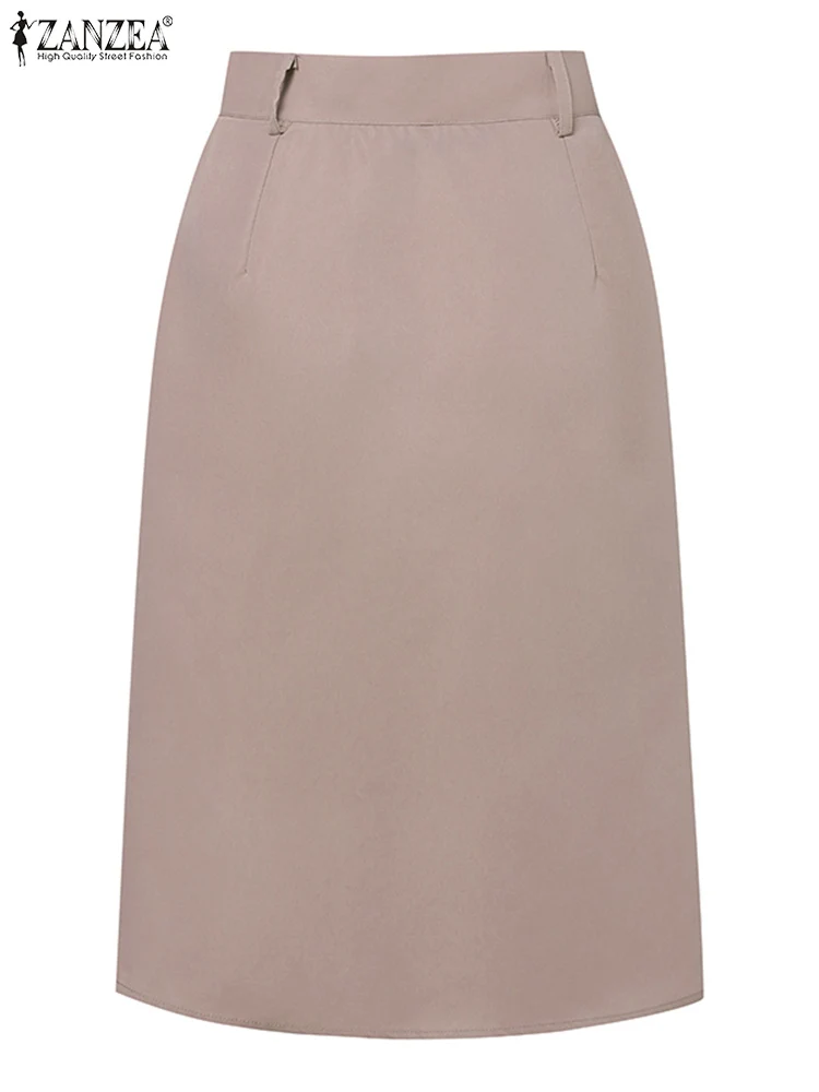 Юбка ZANZEA Женская однотонная на пуговицах стильная элегантная офисная модная