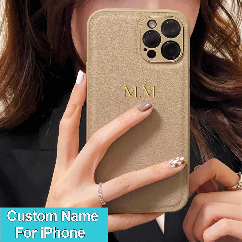 

Personalise Case For iPhone 13 Pro Max Customized initial Name Letters Leather PU Soft Logo Cover For iPhone 13 12 11 Pro MAX