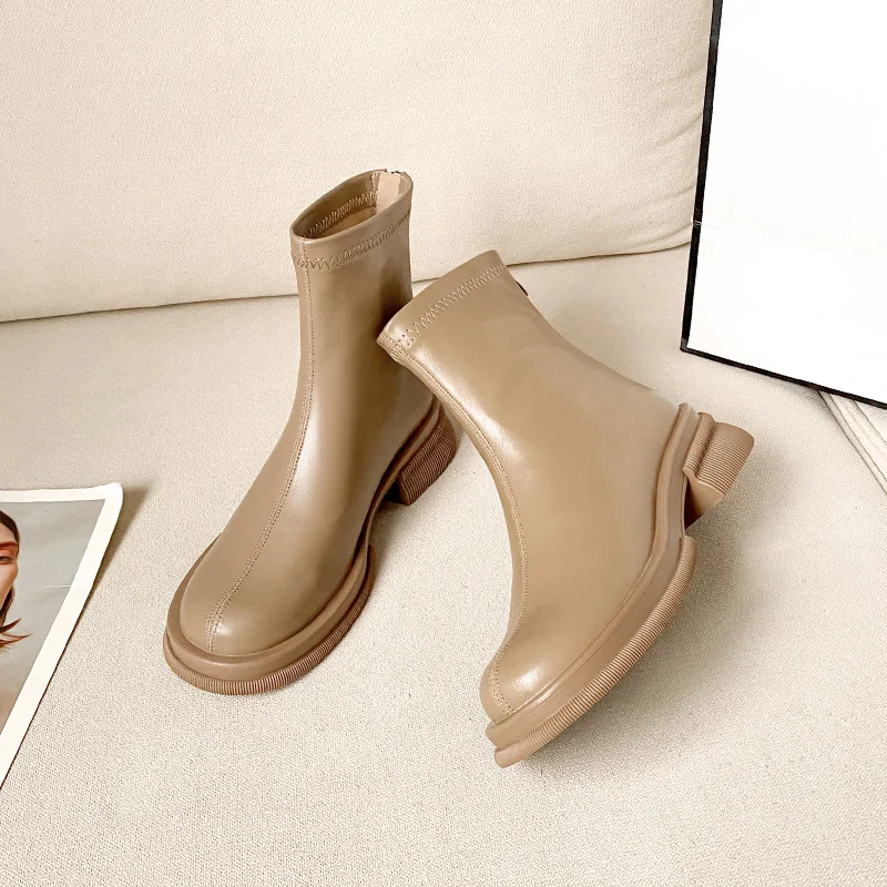 

Leather Boots Women 2022 Autumn Winter Basic Ankle Boots Woman Knee High Fashion Elegant Platform Shoes for Girls Party Boots 40
