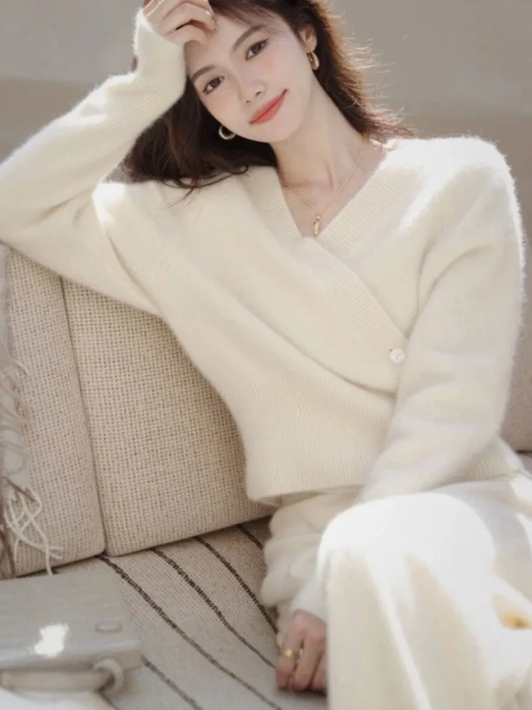 Однотонный вязаный свитер костюмы из 2 предметов для женщин модные блузки топы и