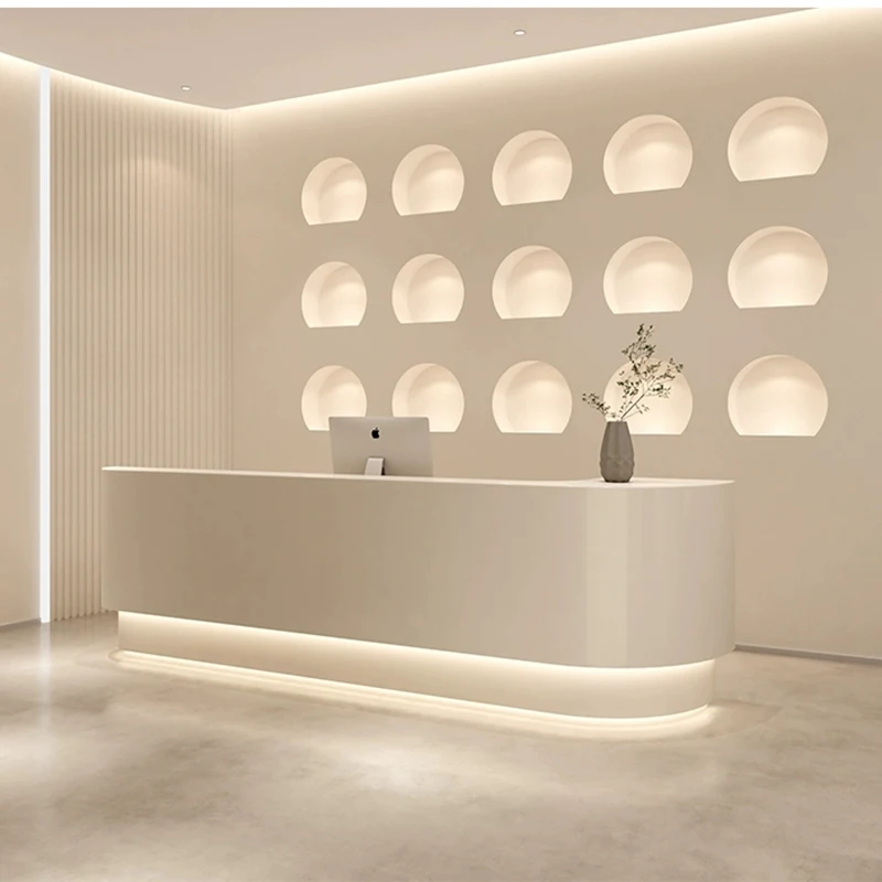 Розовая стойка регистрации Золотая полка для дома салона бизнес-стола изогнутая