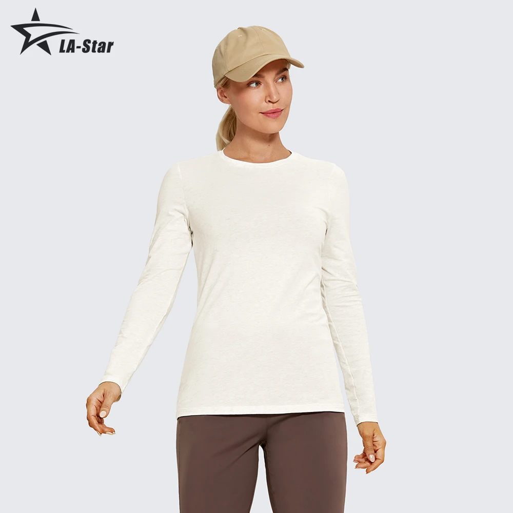 

Lightweight Pima Cotton Long Sleeve Shirts for Women Basic Workout T-Shirts Casual Tops