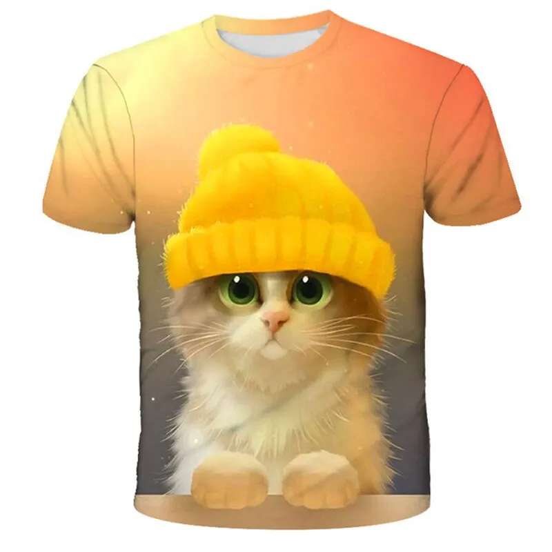 

2022 Cute Cat 3D Printing Fashion Style T-Shirts Men Women Summer T-Shirt Oversized Hip Hop Top Tee Harajuku Boy Girl Clothing