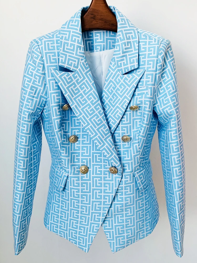 HIGH QUALITY Newest 2022 Designer Jacket Women's Double Breasted Lion Buttons Monogram Geometrical Jacquard Blazer