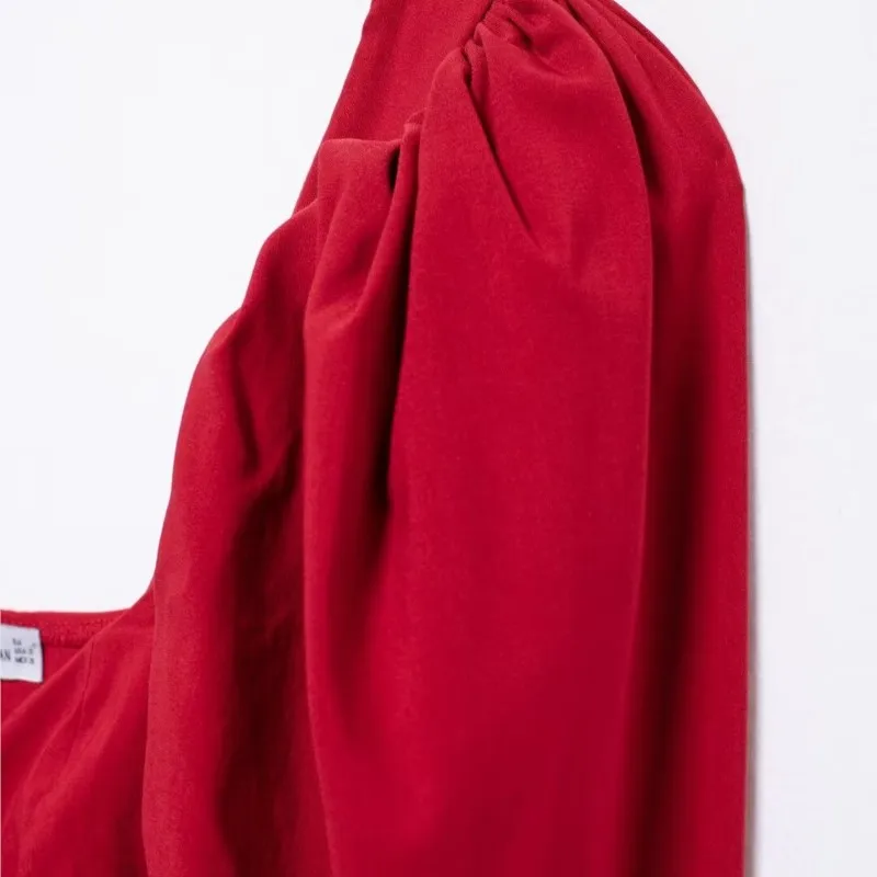 TRAF шифоновый женский топ с открытой спиной и пышными рукавами женская рубашка