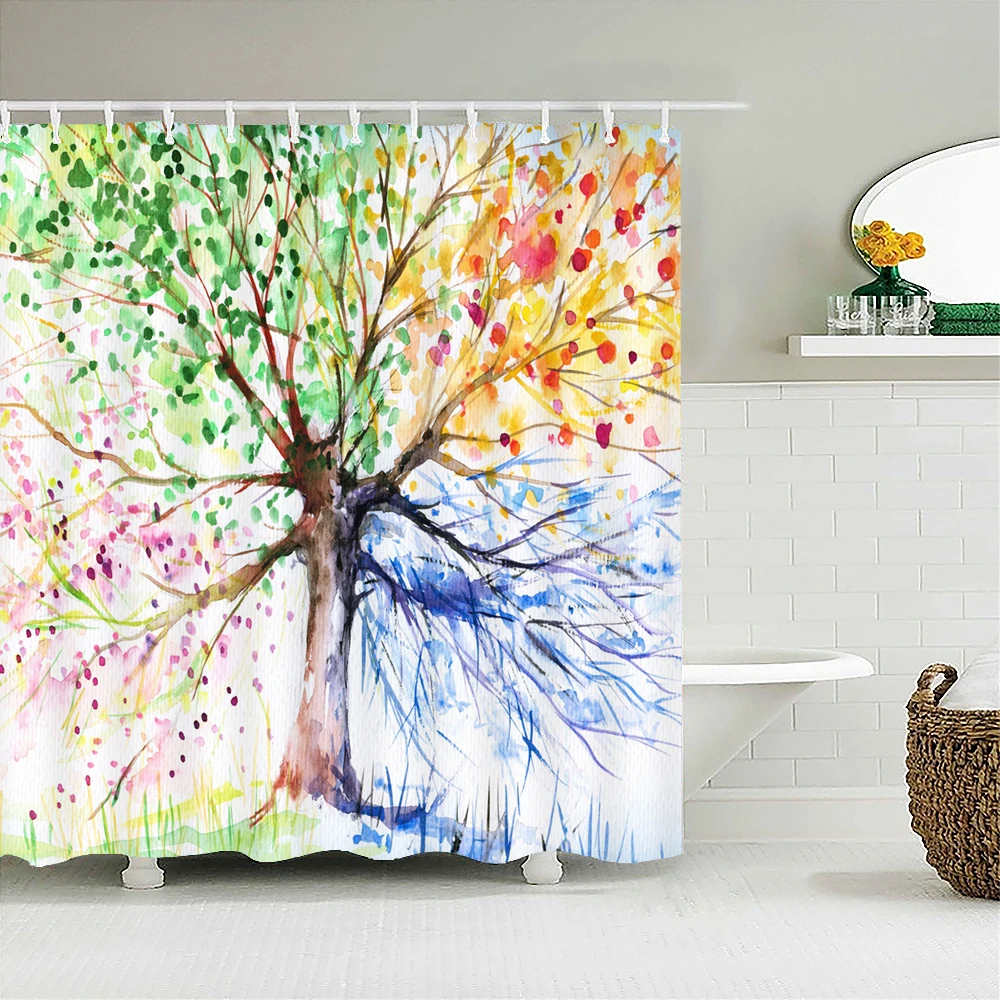 

Floral Shower Curtain Modern 3D Printed Leafy Minimalist Home Decor Bathroom Waterproof Curtain with Hooks Cortina De Banheiro