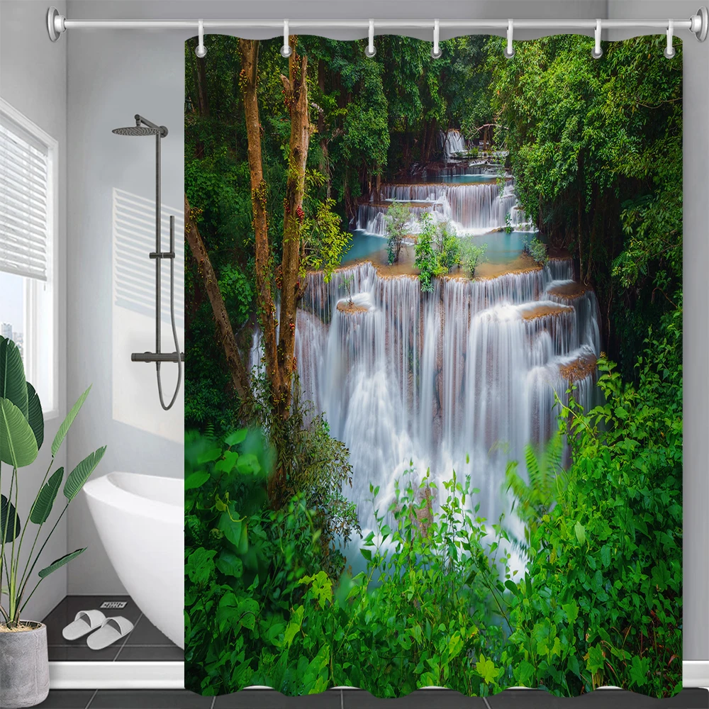 

3d Bathroom Curtains Natural Forest landscape Printed Shower Curtains With Hooks Home Decoration Waterproof Fabric Bath Screen