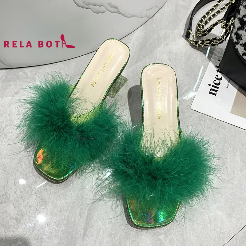 

Summer Large Size Women's Shoes Casual Wind Pure Color Square Uppers Cup Root Slippers Women Liusu Crystal High Heeled Slippers