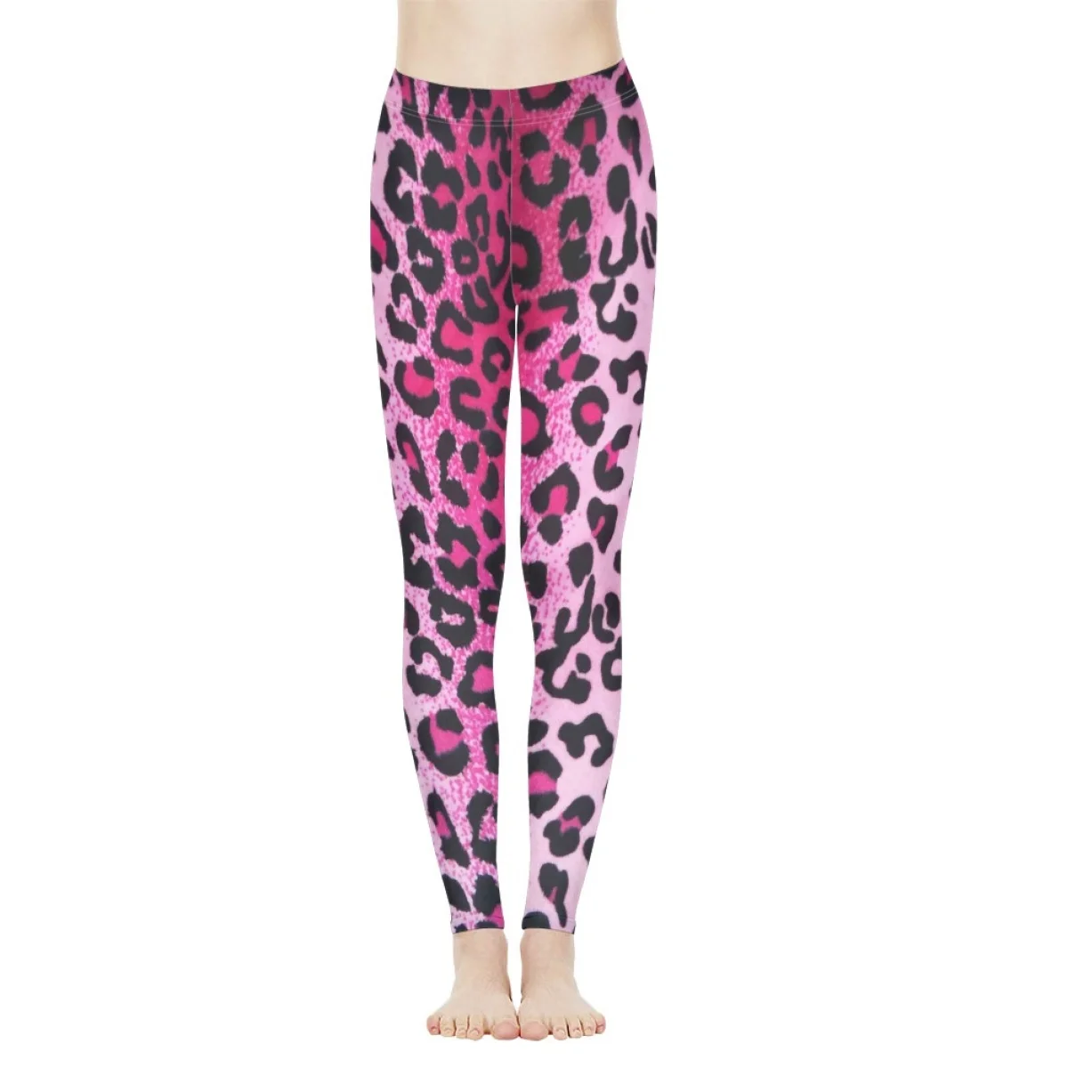 Pink Leopard Gradient Pattern Yoga Pants for Teen Girls Workout Slim Fit Trousers Female Super Stretch Spring Indoor Sweatpants