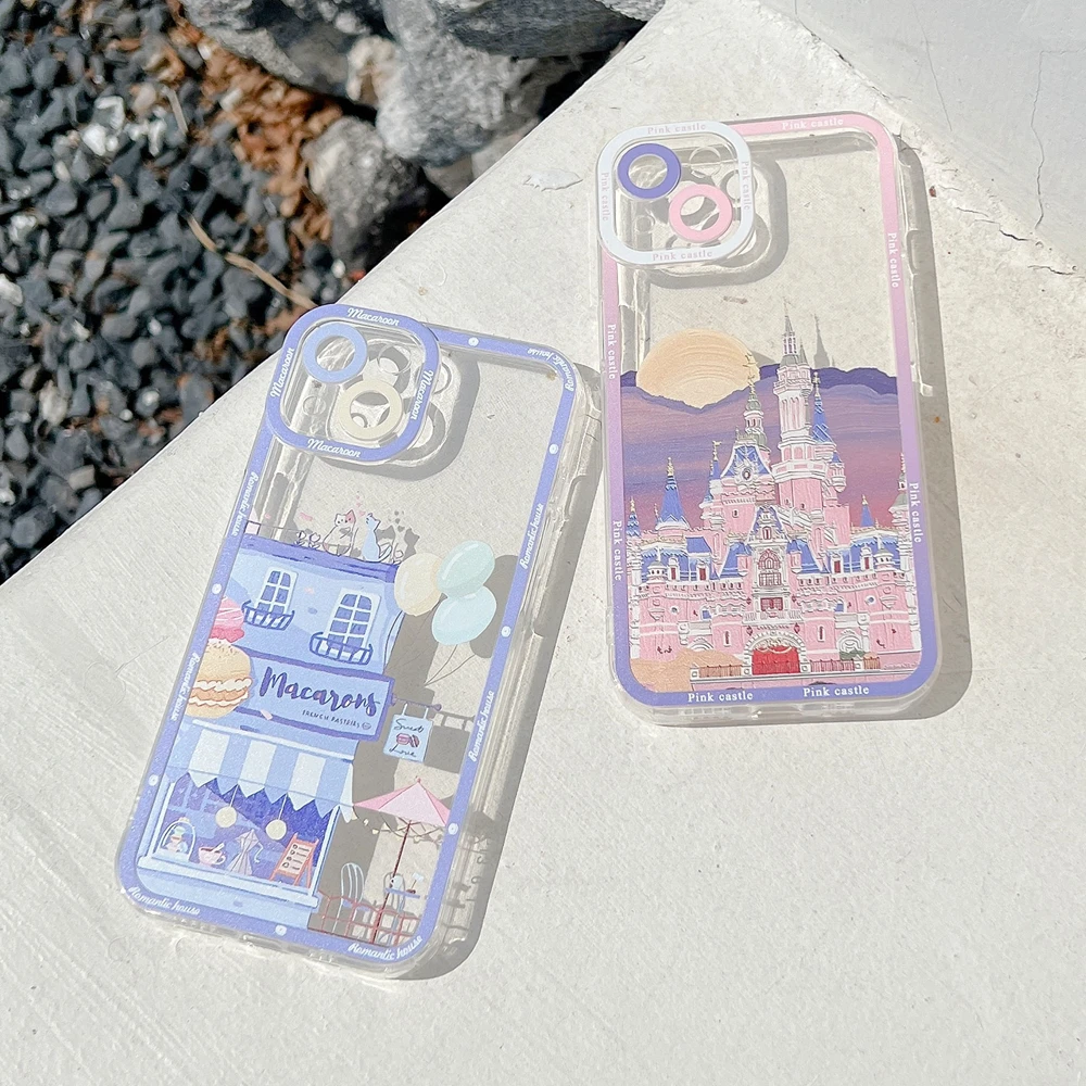 Cartoon Girl Painting Phone Case for iPhone 11 12 13 14 Pro Max X XS XR 7 8 Plus SE 2020 Shockproof Clear Soft Back Cover Shell