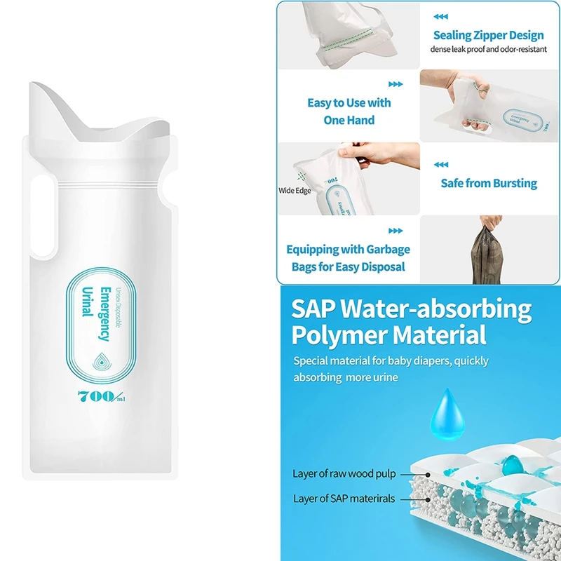 

Disposable Urine Bags, 700ML Urine Bags For Travel Camping Emergency And Traffic Jam, Pee Bags With For Man, Women