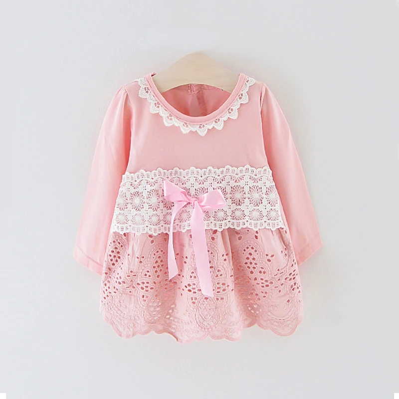 

Платье для девочек с кружевным бантом, весна-осень 2022, детские платья принцессы, детская одежда с длинным рукавом и вырезами, повседневная о...