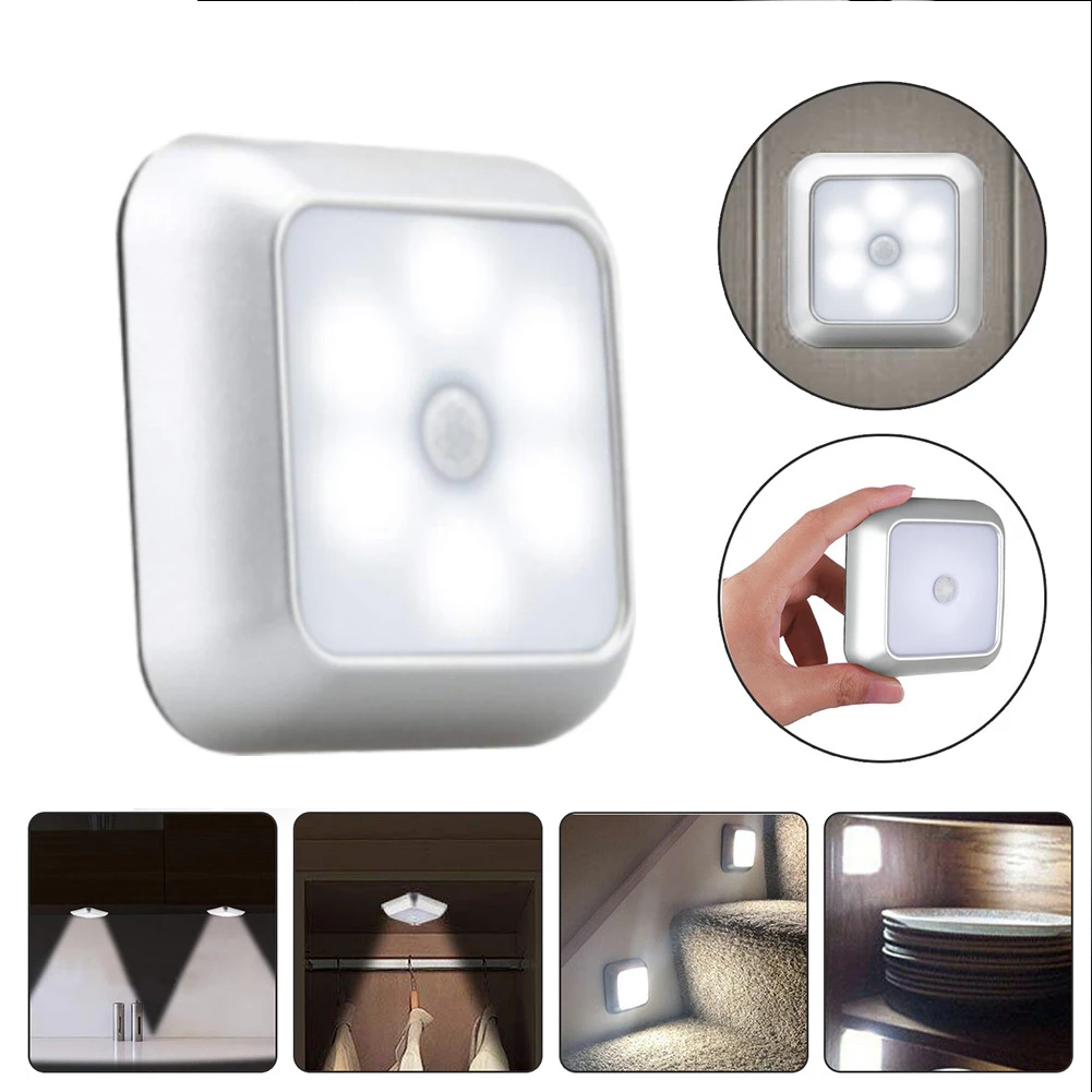 Motion Sensor Night Light Wireless 6 Leds 120 Degree Angle Battery Powered Cabinet Closet Stair Lamp Kitchen Bedroom Decoration