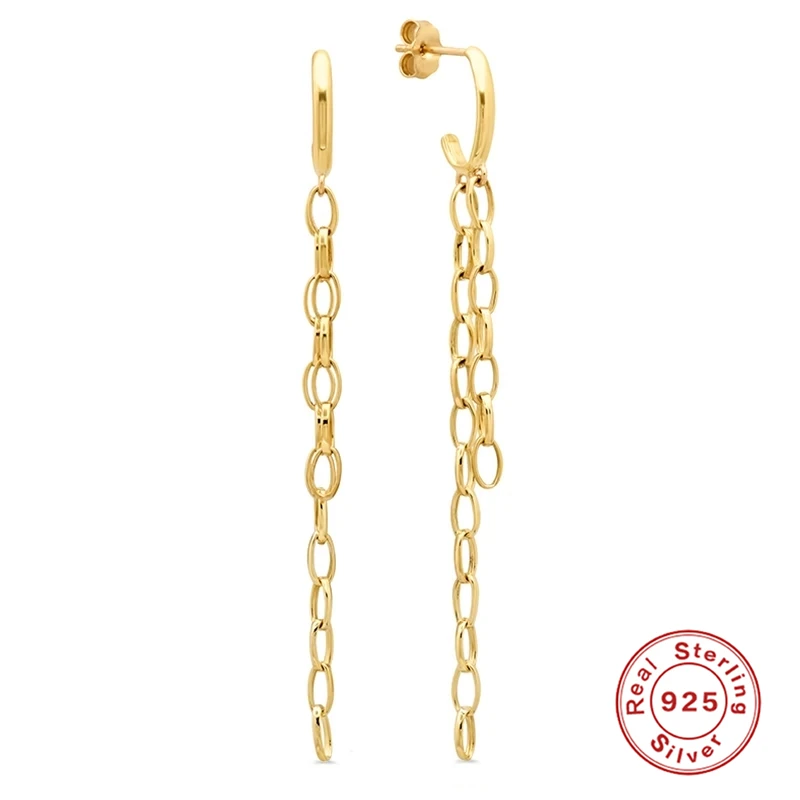 

ROXI Minimalism Tassel Chain Stud Earrings for Women 925 Sterling Silver Earrings Jewelry C Shape Ear Stud Pendientes Plata 925