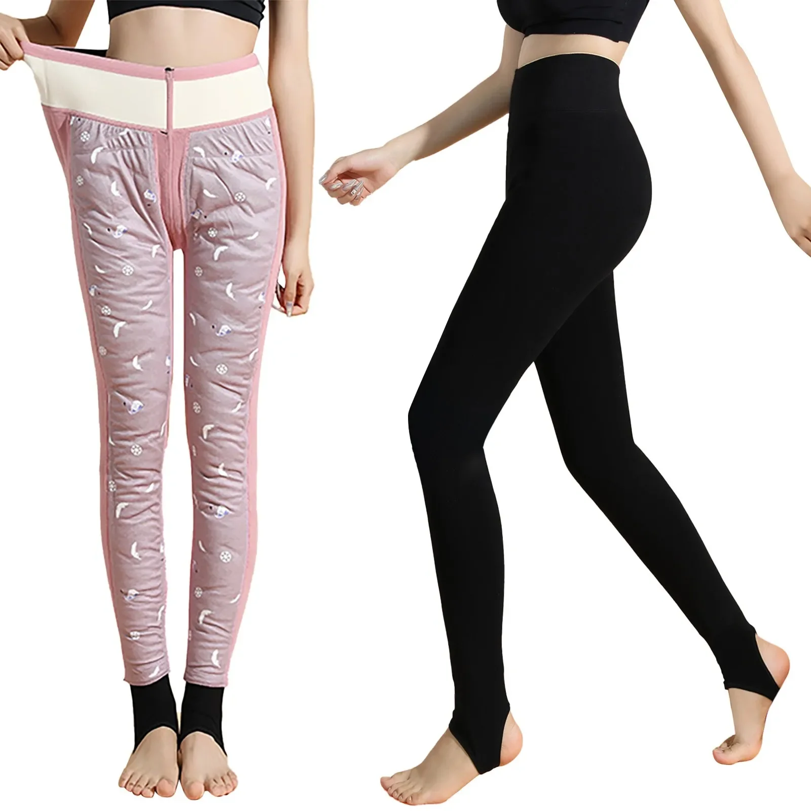 

Women's White Duck Down AB Surface Non String Velvet High Waist Velvet Thick Warm Down Leggings Short Leggings for Women