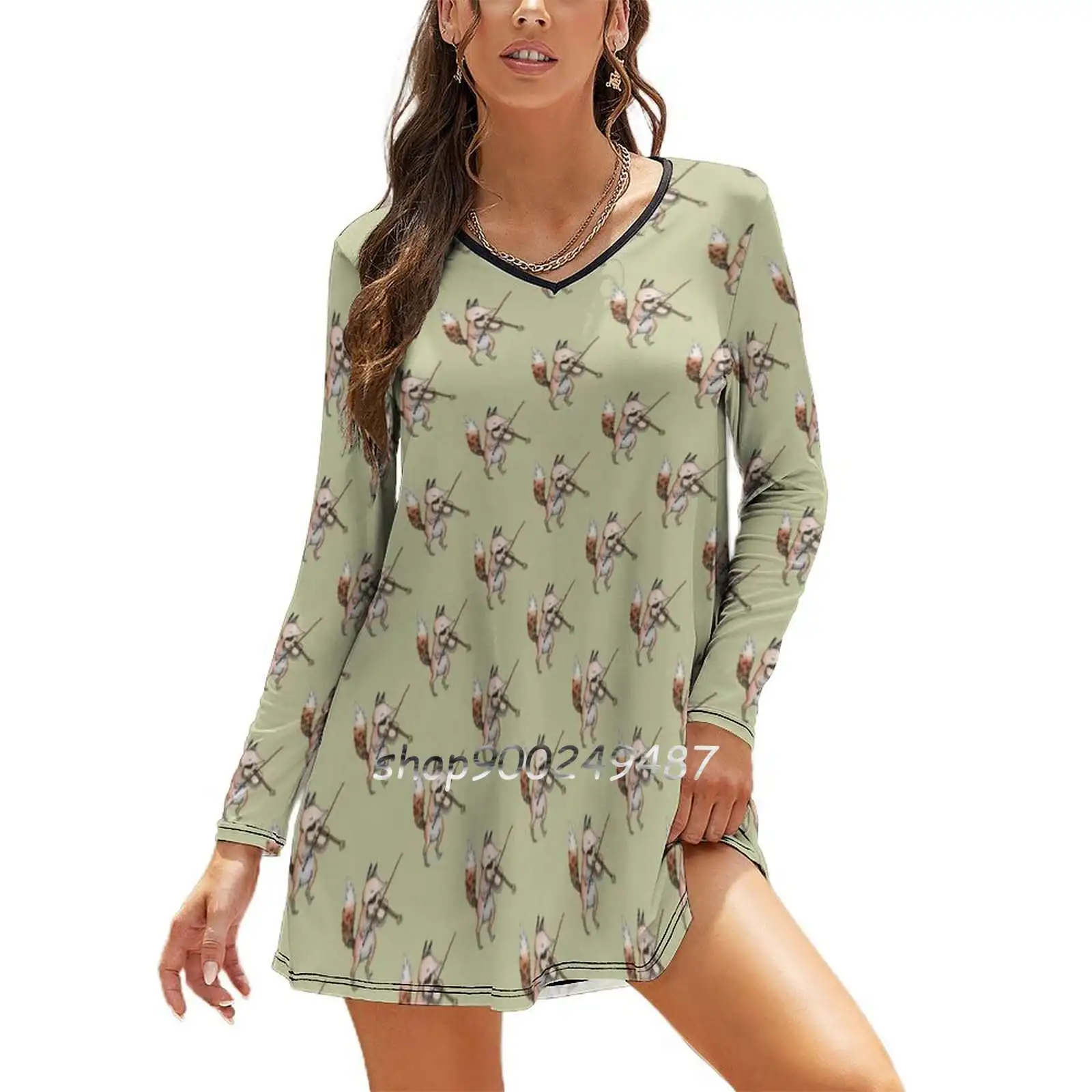 

Платье с длинным рукавом и V-образным вырезом, на осень/зиму