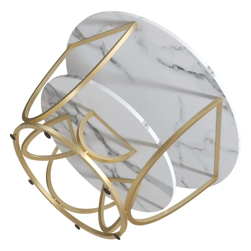 

Yoneston Modern Faux Marble 2 Tier Round Coffee Table, Gold