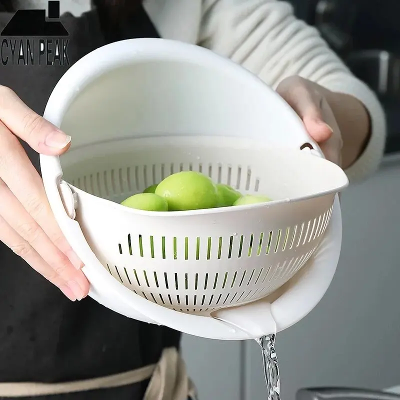 Kitchen Plastic Double Drain Basket Bowl Washing Storage Basket Strainers Bowls Drainer Vegetable Cleaning Colander Tool