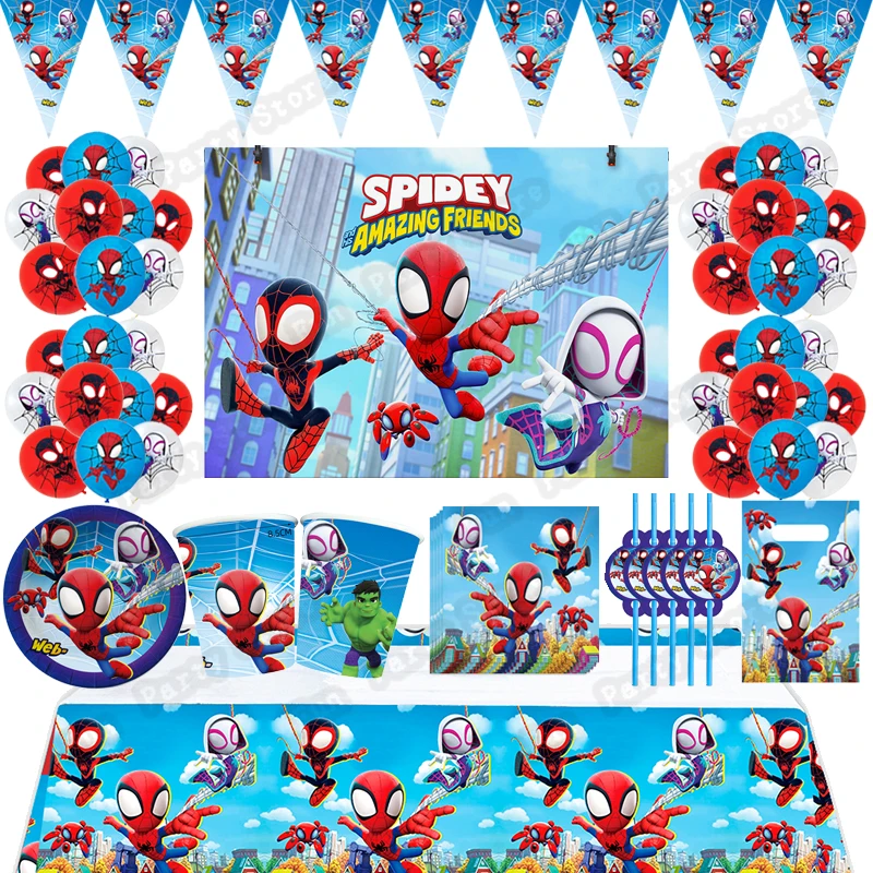 

Spiderman and His Amazing Friends Hulk Boys Birthday Party Decor Super hero Spidey Cup Plate Banner Balloons Baby Shower Supplie