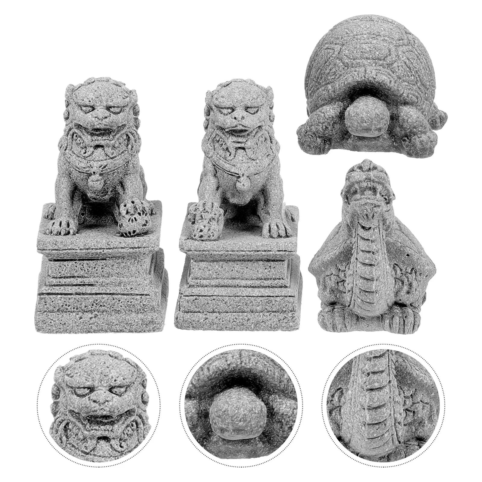 

4pcs Guardian Lion Statues Bonsai Decorations Lion and Turtle Gardening Pot Ornaments