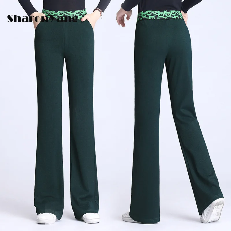 

M-9XL Women Pants Loose Bell-bottom Trousers Spring and Autumn New High-waisted Wide Leg Pants Green Flared Pants Woman