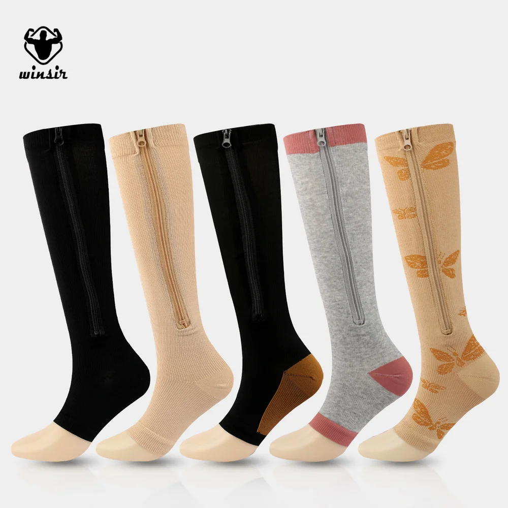 

Zipper Compression Stocking Varicose Veins Calf Knee High Knitted Closed Open Toe Medical Socks for Men & Women