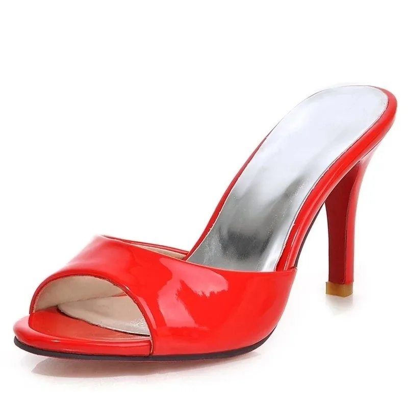 

Fashion Party Women Slippers 2022 Summer Red Plus Size 8.5cm Super High Heel Woman Beach Shoes Outdoor Shallow Sandals