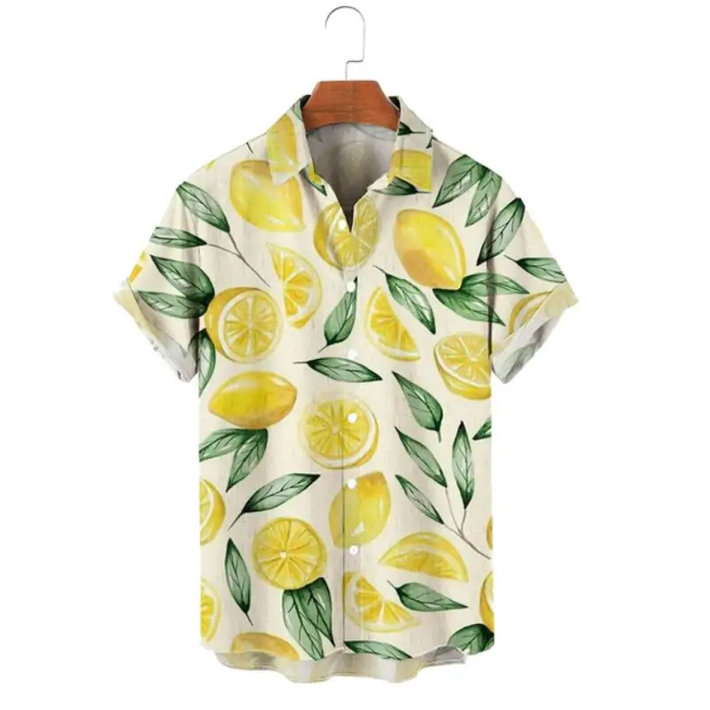 Summer Fashion Men's Shirts Hawaii Polynesia Lemon Casual Shirt Man 3D Graphic Tops Beach Shirt Streetshirts Male Short Sleeve