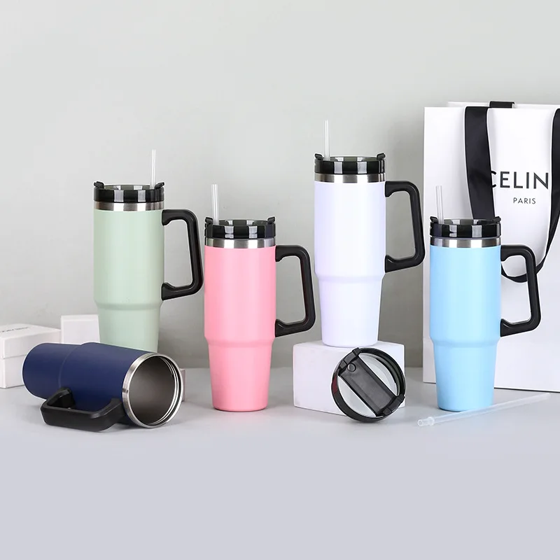 

Термокружка с двойными стенками, термос из нержавеющей стали с ручкой и крышкой для горячего кофе, 30 унций