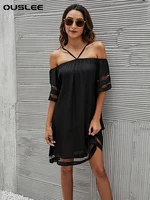 sexy off shoulder summer women mesh backless mini dress casual loose spaghetti strap dresses for women party elegant beach dress