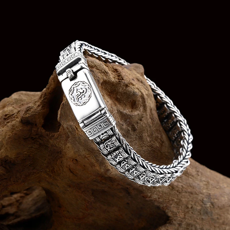 

Новый Серебряный браслет ручной работы с переводными бусинами для мужчин и женщин, винтажный буддийский браслет с шестисимвольной мантрой,...