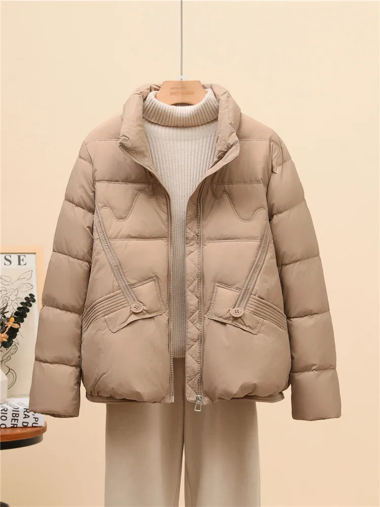 Lightweight Down jacket Women 2024 Autumn and Winter New White Duck Down Small Stand Collar Short Fashion Loose Warm Outerwear