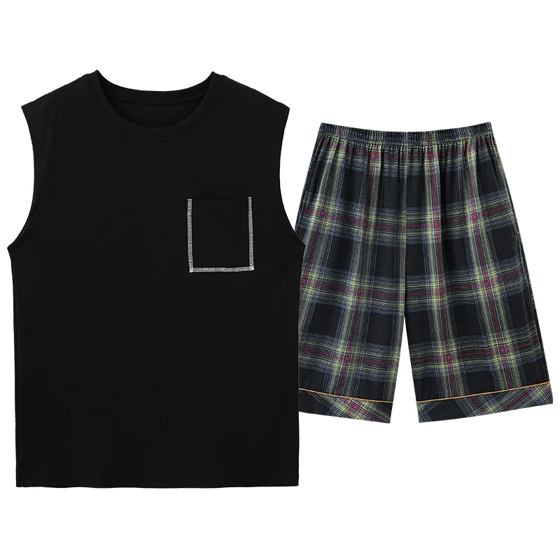 Модные летние Пижамные комплекты с буквенным принтом для мужчин клетчатые брюки