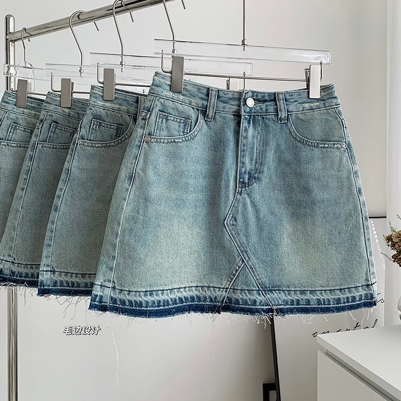 

Lauri Laki Vintage A-line Denim Skirt Women Casual Classic Blue High Waist Straight Jeans Skirt Summer 2023