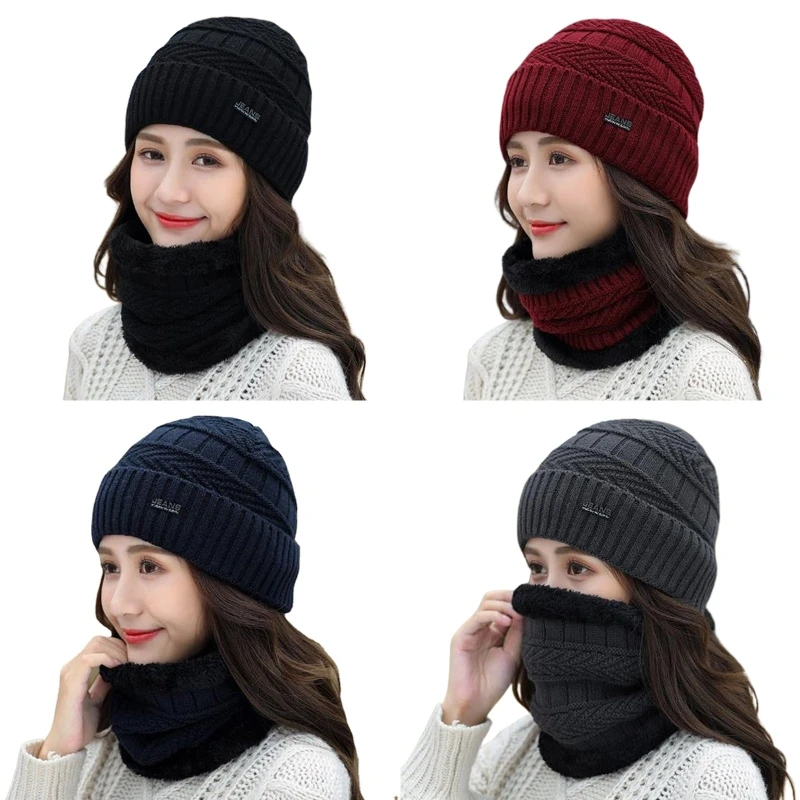 

Heat Neck Warmer Winter Hat Scarf Set Fleece-Lined Knitting Skullie