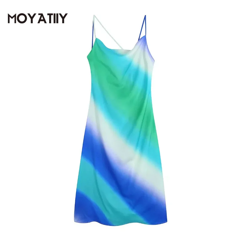 

MOYATIIY Women 2022 Fashion Summer Satin Dress Vinatge Tie Dye Patchwork Design Beach Dresses Sleeveless Female Vestidos