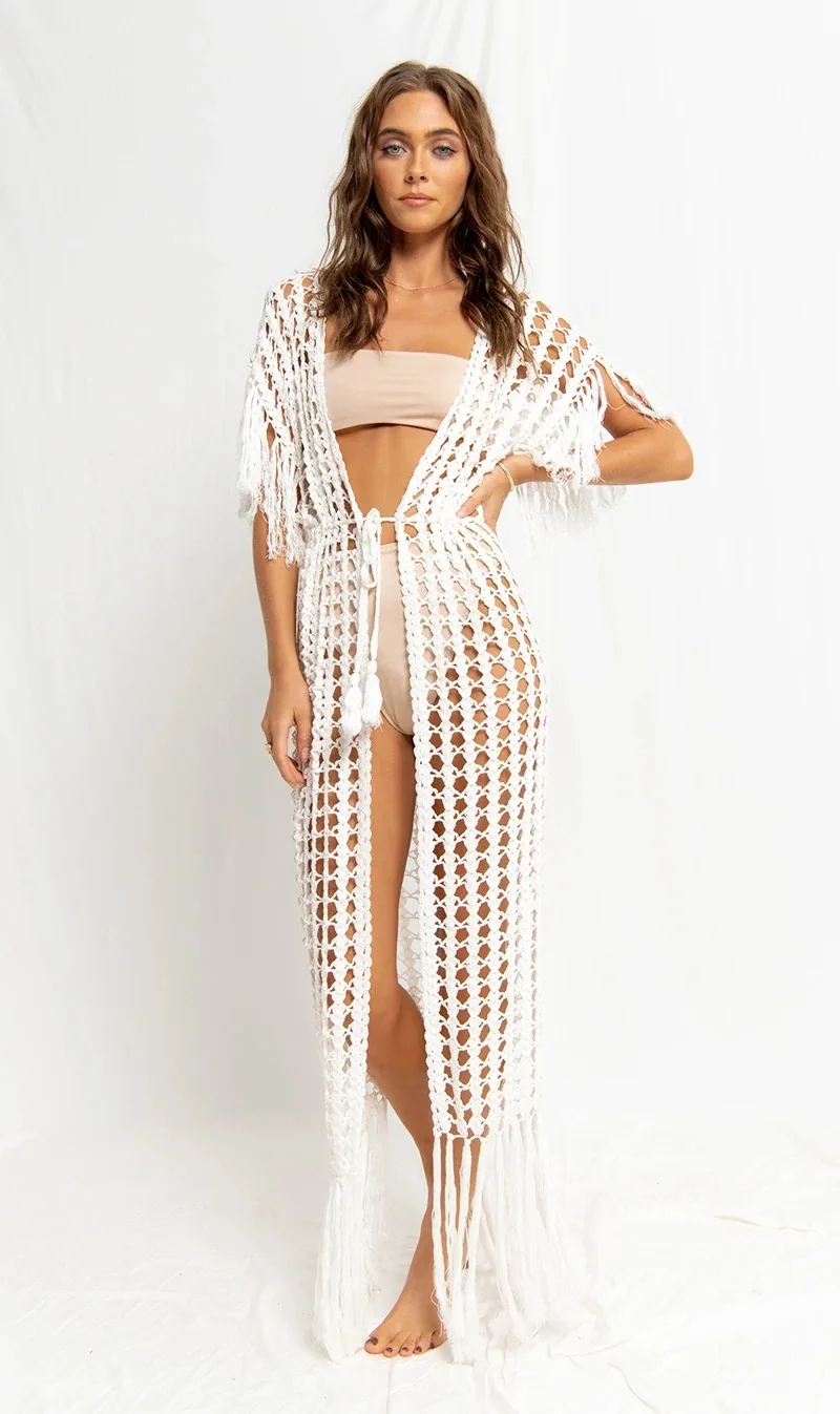 

Tassel Sexy Women Beach Wear Sun Crochet Dress Vacation Outfits Summer Fringe Vacation Dress Bikini Coverup Swimwear Covers