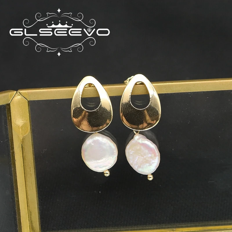 

GLSEEVO Hollow Geometric Irregular Baroque Pearls Woman Drop Earrings Personality Exquisite Luxury Golden Accessories GE1182