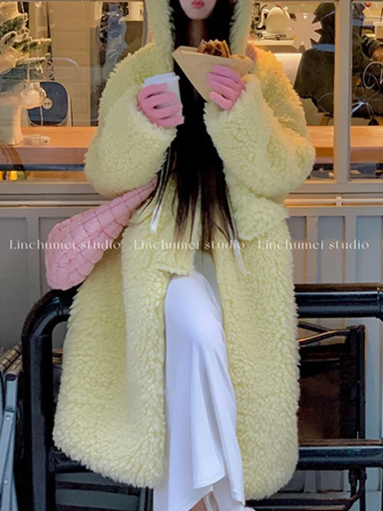 LGRQ Dopamine однотонная женская одежда с капюшоном на шнуровке из овечьей шерсти