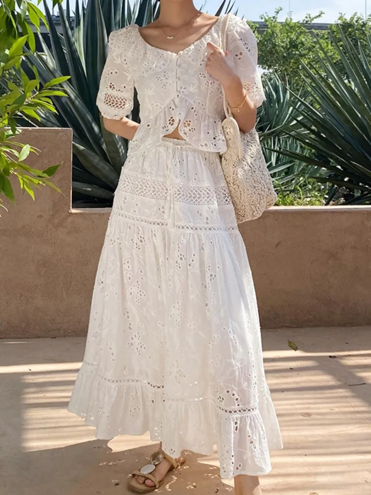 2025 летний новый французский костюм женский пляжный праздничный стиль кружевной